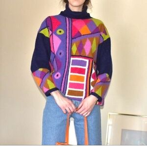 Vintage Kitty Hawk by Vivian Wang wool abstract multi color sweater sz small